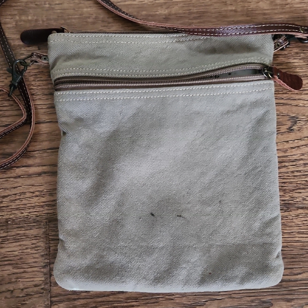 Myra Bag Brown and Cream Crossbody with Fold-Over Design - Picture 3 of 6